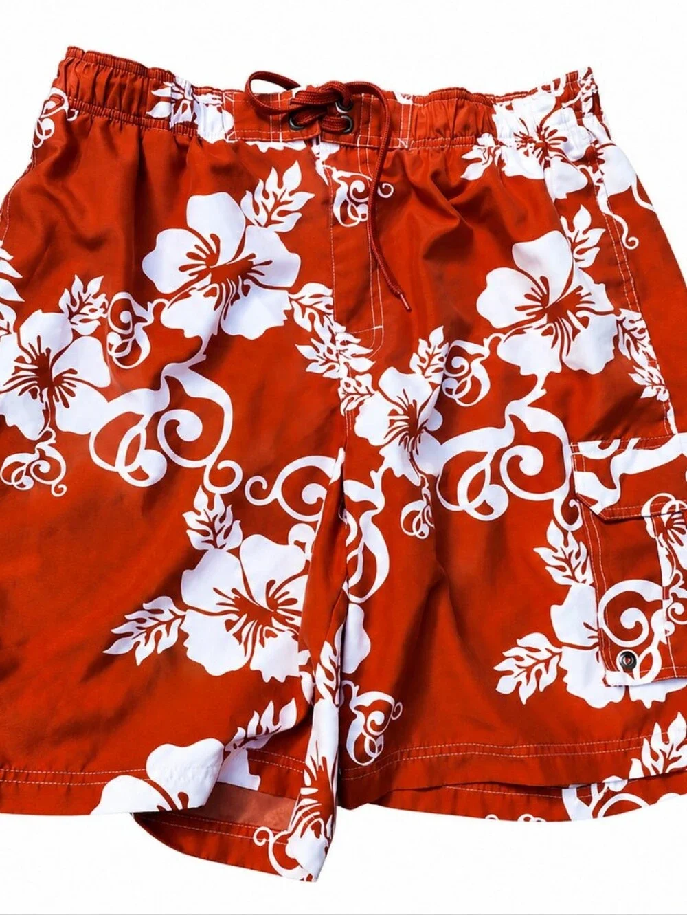 Men's Large Orange White Floral Sonoma Swimsuit Trunks Hawaiian